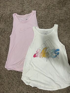 Nike Pink Tank & Adidas White Graphic Tank - Girls' Sporty 2-Pack